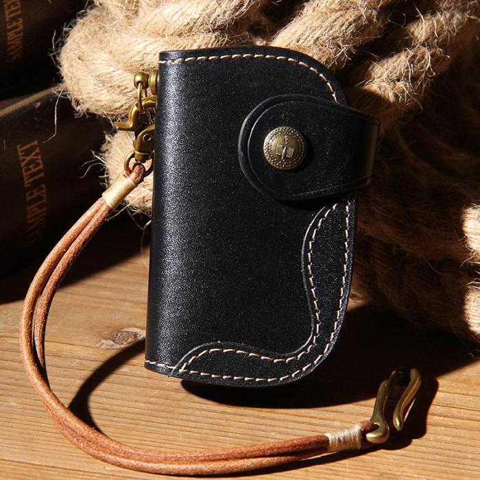 Mens Cool Key Wallet Handmade Leather Car Key Card Holder Car Key Case for Men
