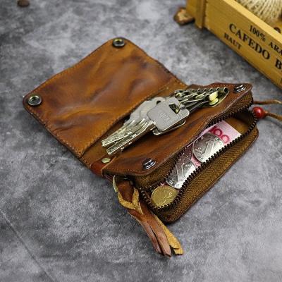 Vintage Leather Men's billfold Key Wallet Brown Key Case Card Wallet For Men