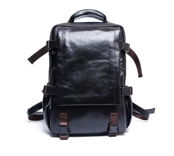 Genuine Leather Mens Cool Backpack Sling Bag Large Black Travel Bag Hiking Bag for men