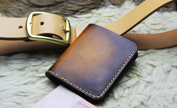 Vintage Leather Brown Mens Slim Small Wallet Leather Bifold Wallets for Men