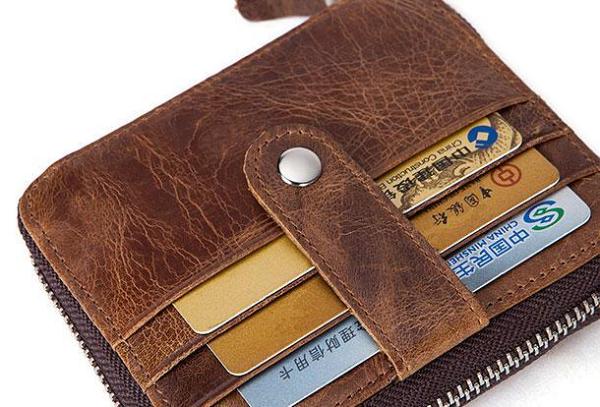 Cool Leather Small Slim Zipper Wallet billfold Wallet Card Wallets For Men