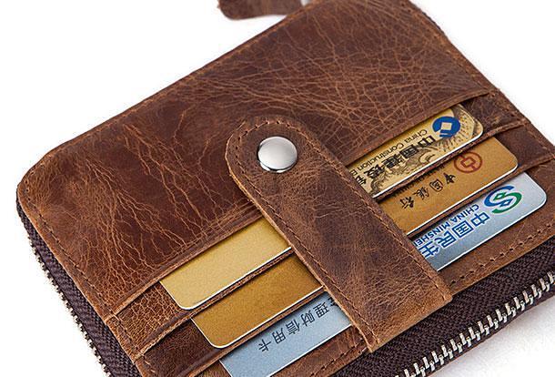 Cool Leather Small Slim Zipper Wallet billfold Wallet Card Wallets For Men