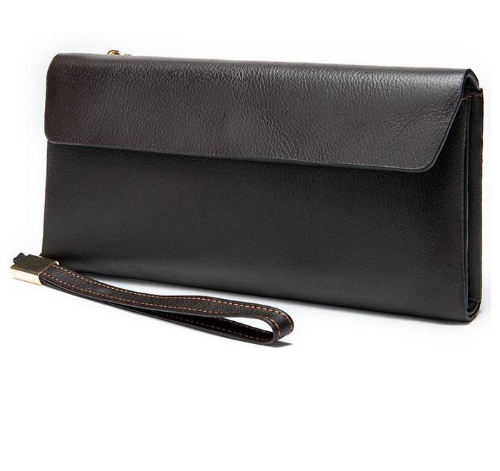 Cool Leather Long Wallet for Men Black Envelope Wallet Wristlet Clutch Wallet For Men