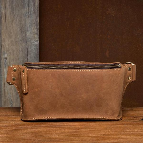 Cool Brown Leather Mens Fanny Packs Waist Bag Hip Pack Belt Bag Bumbag for Men