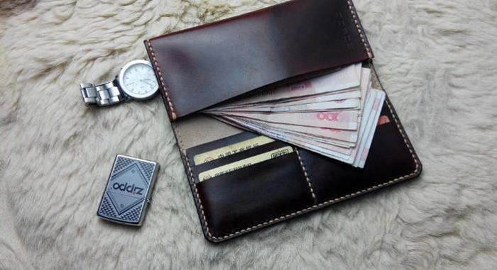 Vintage Leather Mens Bifold Long Wallet Leather Long Wallets for Men