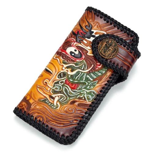 Handmade Leather Buddha&Demon Mens Chain Biker Wallet Cool Leather Wallet With Chain Wallets for Men