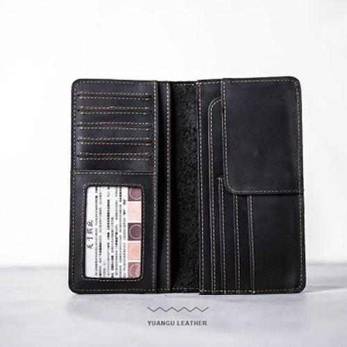 Leather Men Travel Wallet Passport Wallet Bifold Long Wallets for Men
