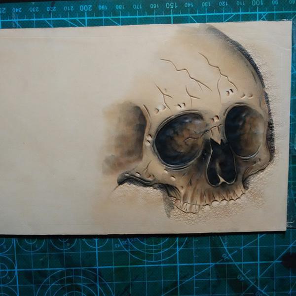 Handmade Leather Skull Tooled Mens billfold Wallet Cool Leather Wallet Slim Wallet for Men