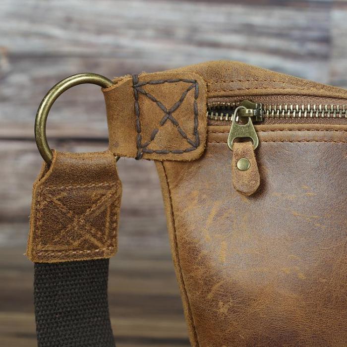 Brown Leather Crossbody Fanny Pack Men's Chest Bag Leather Hip Bag Belt Bag Waist Bag For Men