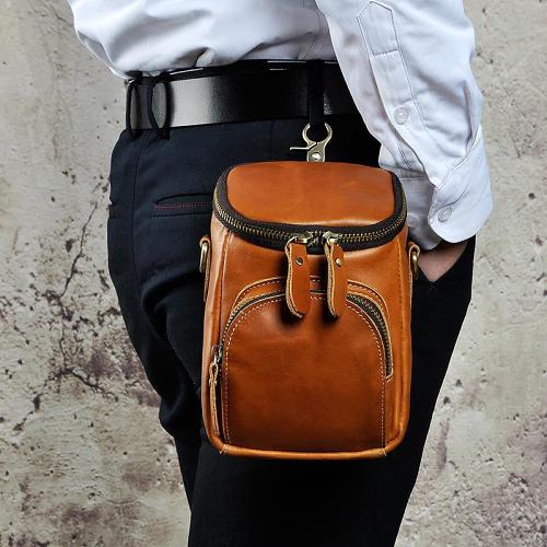 MEN LEATHER Belt Pouch WAIST BAG HIP PACK BELT BAG CELL PHONE HOLSTER