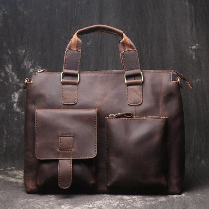 Leather Mens Briefcase 13inch Laptop Handbag Work Bag Business Bag Shoulder Bag For Men