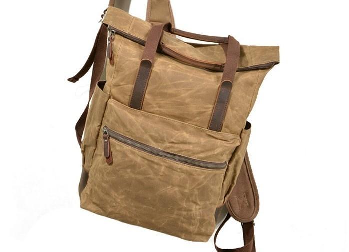 Waxed Canvas Leather Mens Backpack Canvas Travel Backpack Canvas School Backpack for Men