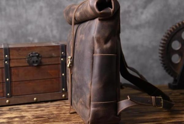 Handmade Leather Mens Cool Backpack Sling Bag Large Black Travel Bag Hiking Bag for men