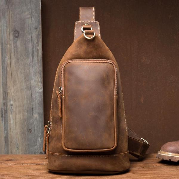 Leather Mens Cool Sling Bag Crossbody Bag Chest Bag for men