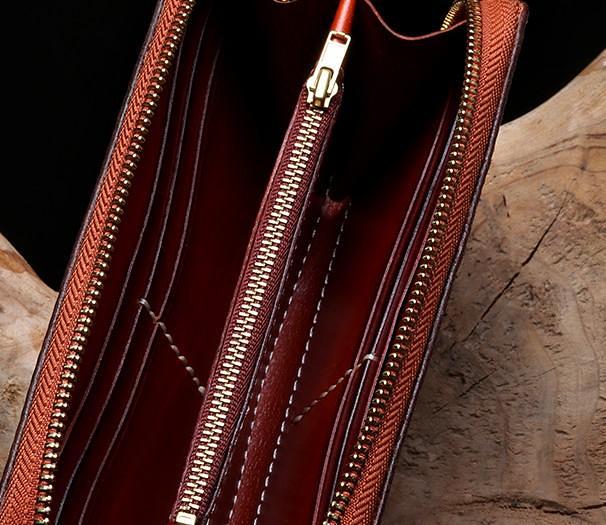 Handmade Leather Mens Chain Prajna Paramita Biker Wallet Cool Leather Wallet Long Phone Wallets for Men