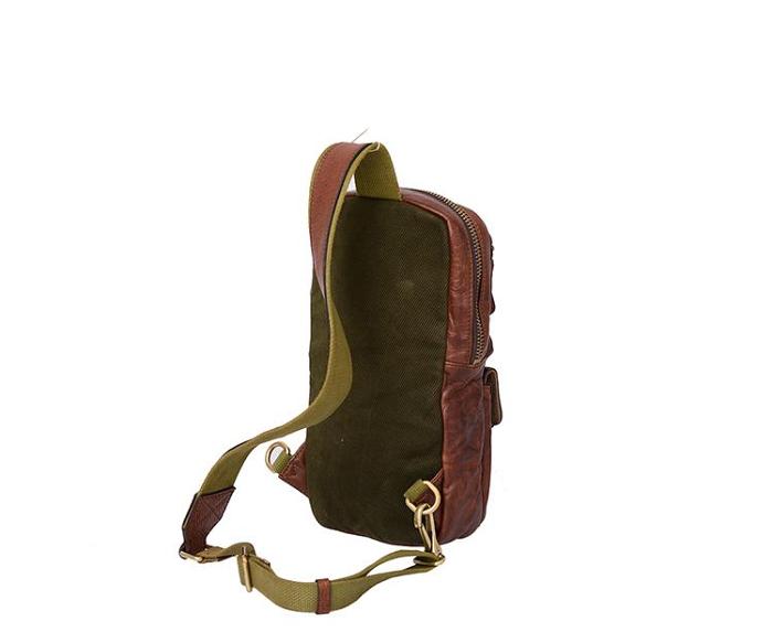 Fashion Black Leather Men Sling Bag Chest Bag Army Green Leather Sling Pack One Shoulder Backpack For Men