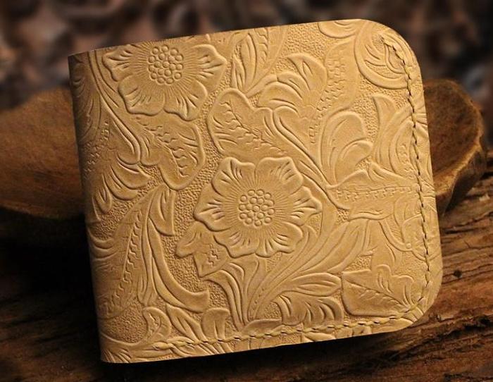 Handmade Leather Floral Mens Cool Slim Leather Wallet Men billfold Wallets Bifold for Men
