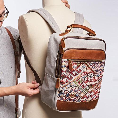 Vintage Canvas Gray Mens Backpack Canvas Travel Bag Canvas School Bag for Men
