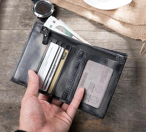 Handmade Leather Mens Cool Slim Leather Wallet Men Small Wallets Bifold for Men