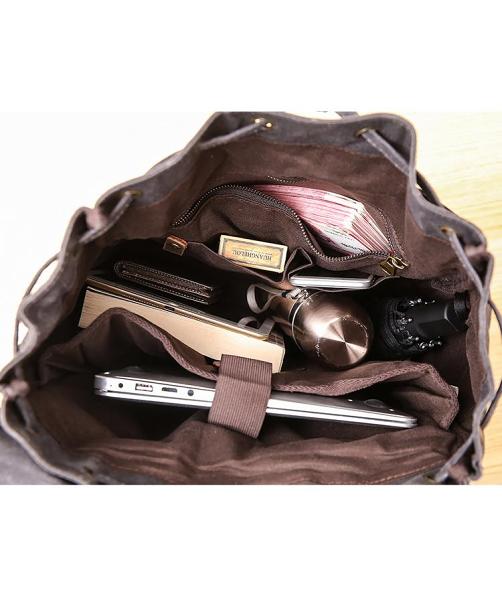 Gray Waxed Canvas Mens Large 15'' Laptop Backpack College Backpack Hiking Backpack for Men
