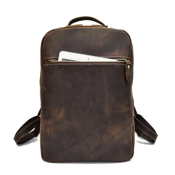 Genuine Leather Mens Cool Backpack Sling Bag Large Black Travel Bag Hiking Bag for men