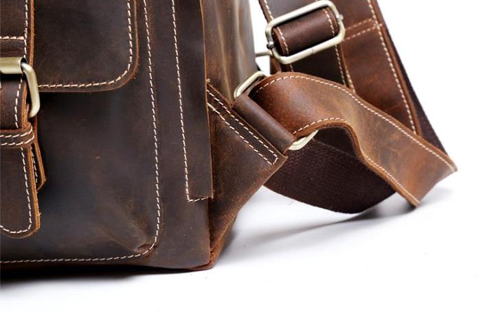 Handmade Leather Mens Cool Backpack Sling Bag Large Black Travel Bag Hiking Bag for men
