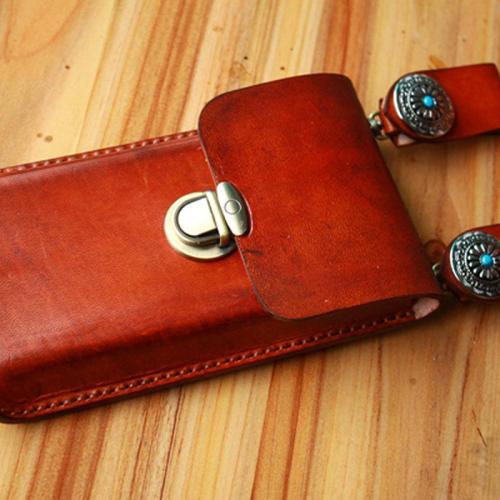 Handmade Cool Leather Belt Pouch Mens Waist Bag Cell Phone Holsters for Men