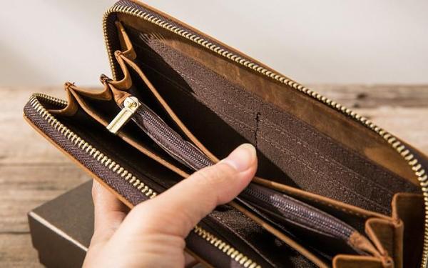 Cool Leather Mens Braided Long Zipper Clutch Wallet Long Wallet for Men