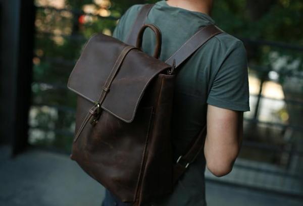 Leather Coffee Mens Backpack Cool Travel Backpacks Laptop Backpack for men