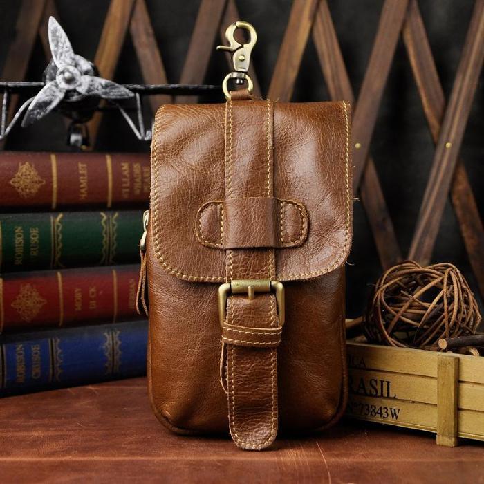 Vintage Leather Cigarette Cases Belt Pouches for Men Waist Bag BELT BAG For Men