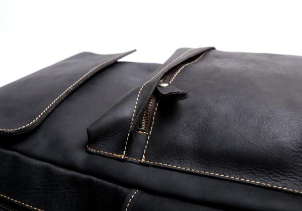 Genuine Leather Mens Cool Backpack Sling Bag Large Black Travel Bag Hiking Bag for men