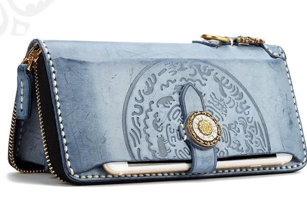 Handmade Leather Mens Chain Biker Wallet Cool Leather Wallet Long Phone Wallets for Men