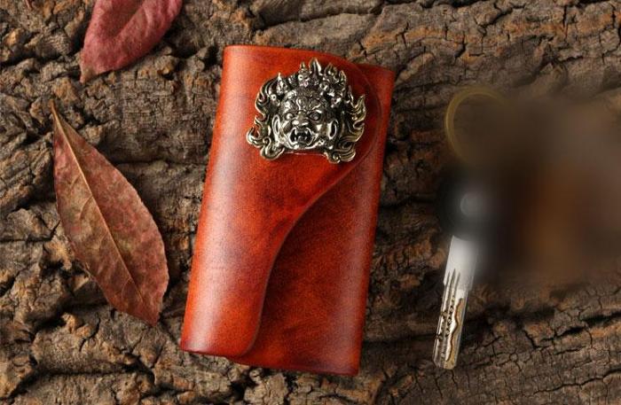 Handmade Leather Mens Cool Key Wallet Car Key Holder Car Key Case for Brown Men