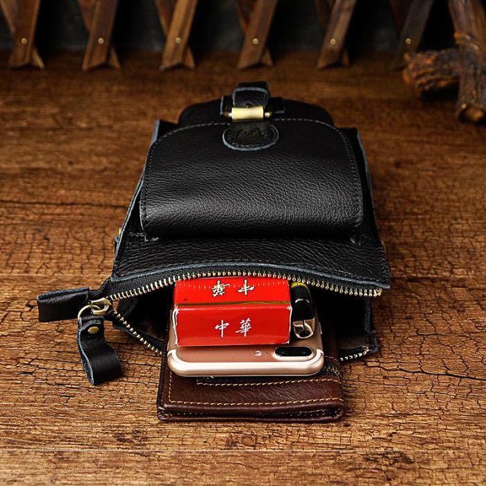 Leather Belt Pouch Mens Small Cases Waist Bag Hip Pack Belt Bag Fanny Pack Bumbag for Men