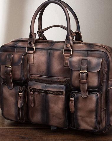 Cool Leather Men Vintage Briefcase 14inch Work Bags Handbag Shoulder Bags For Men