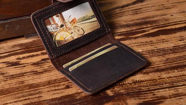 Handmade Leather Mens Cool Wallet Card Slim Wallet Change Coin License Wallet for Men