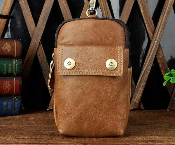 Leather Mens WAIST POUCH with Belt Loop Cell Phone Holster Belt Pouch for Men
