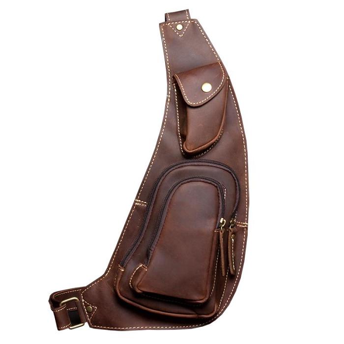 Leather Mens Cool Sling Bag Crossbody Bag Chest Bag for men