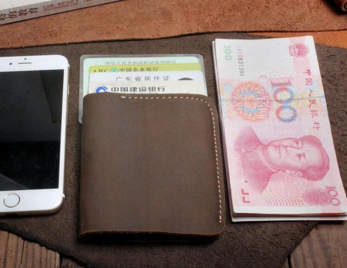 Handmade Leather Mens Cool Slim Leather Wallet Men Small Wallets Bifold for Men
