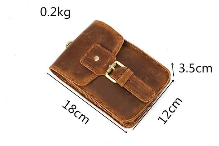 Vintage Brown Leather Men's Belt Pouch Cell Phone Holster Belt Bag For Men
