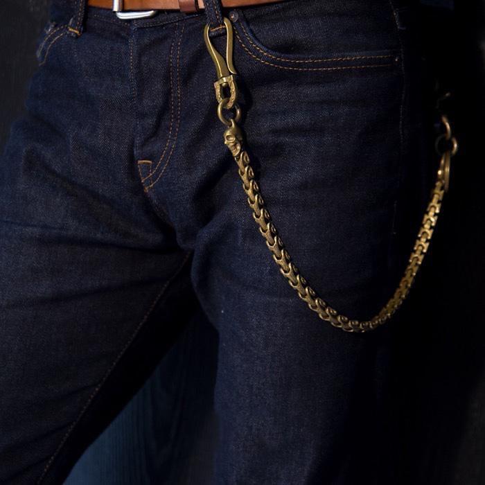 Solid Men's Handmade Pure Brass Smile Face Key Chain Pants Chains Biker Wallet Chain For Men