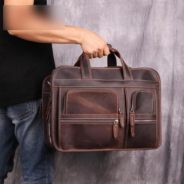 Vintage Brown Leather Men's 15‘’ Laptop Briefcase Handbags Black Professional Briefcase For Men