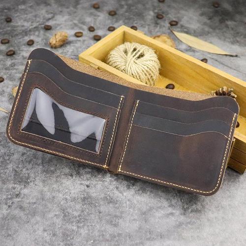 Cool Leather Brown Men's Small Wallet billfold Bifold Wallet Front Pocket Wallet For Men