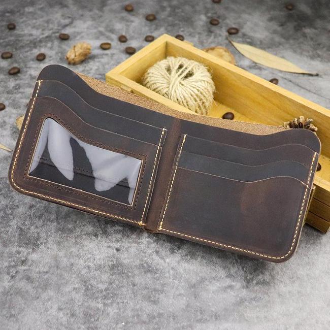 Cool Leather Brown Men's Small Wallet billfold Bifold Wallet Front Pocket Wallet For Men