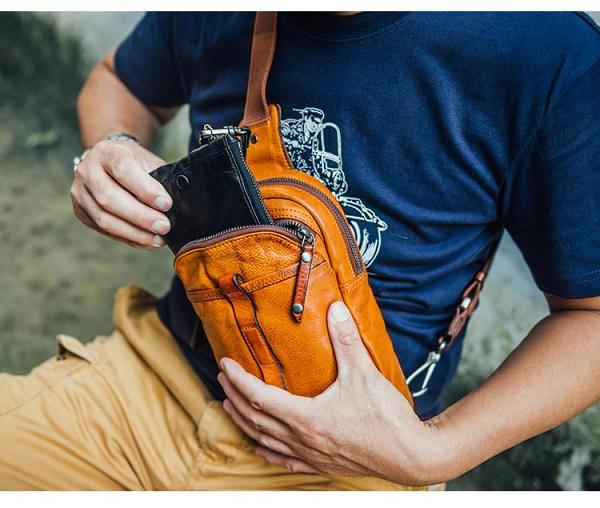 Leather Mens Cool Sling Bag Crossbody Bag Chest Bag for men