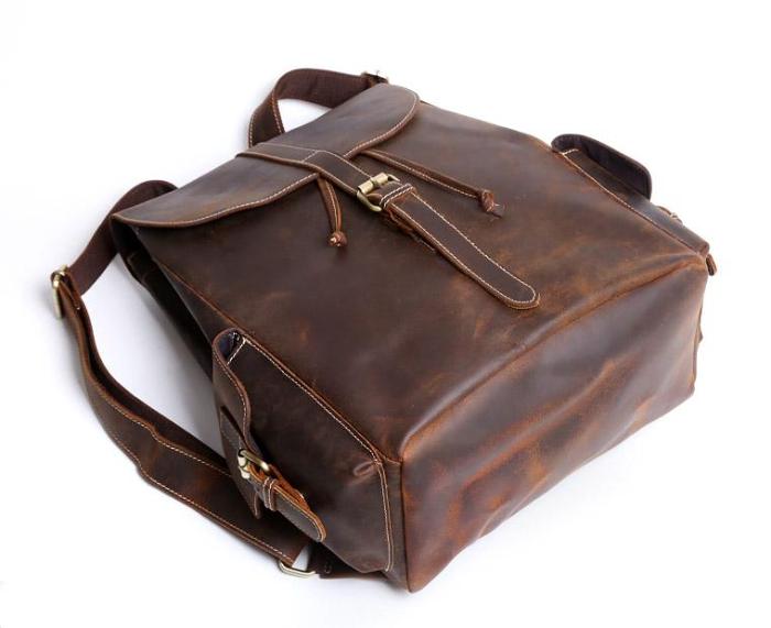 Handmade Leather Mens Cool Backpack Sling Bag Large Black Travel Bag Hiking Bag for men