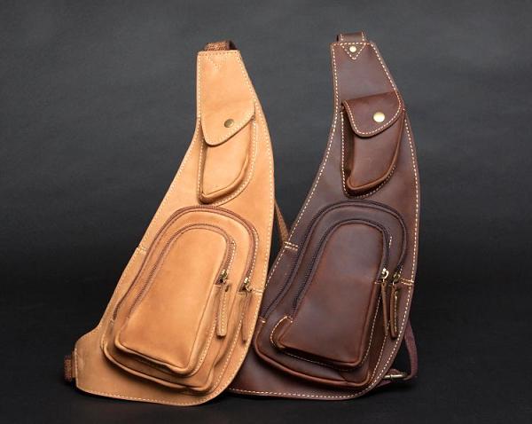 Leather Mens Cool Sling Bag Crossbody Bag Chest Bag for men