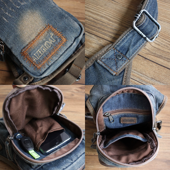 Mens Denim Thigh Bag Fanny Pack for Men Drop Leg Bag Blue Jean Waist Bag