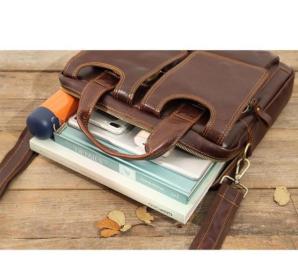 Cool Coffee Leather Mens 13 inches Vertical Briefcase Side Bag Messenger Bags Work Bags Courier Bag for Men