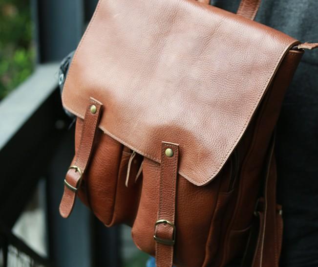 Leather Brown Mens Backpack Cool Travel Backpacks Laptop Backpack for men